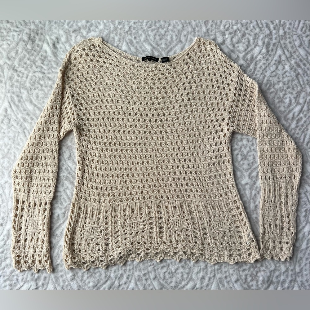 Jeanna Pierre Cream Open Knit Crochet Light weight Boho Chic Layering Piece | L - Picture 2 of 7